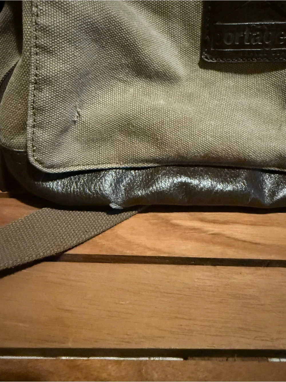 Canvas & Leather Crossbody Messenger Bag - Taupe and Dark Brown